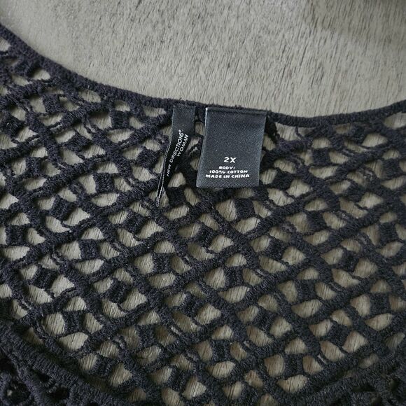 Womens Size 2x Black Crocheted Pullover Cover-Up Topper Fringe Boho Festival - Picture 4 of 6